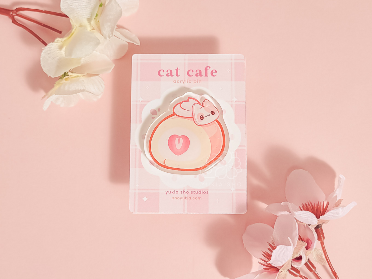 Cat Cafe Cake Roll Acrylic Pin