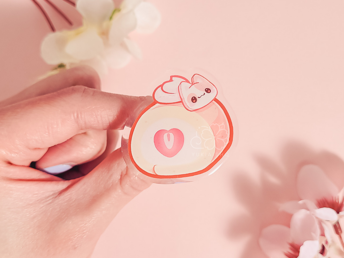 Cat Cafe Cake Roll Acrylic Pin