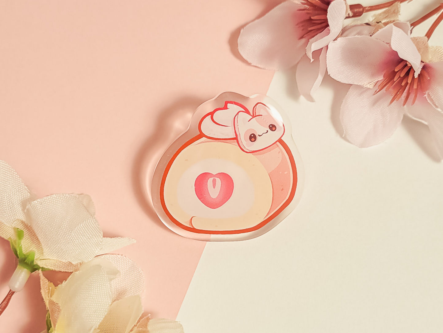 Cat Cafe Cake Roll 1.5"Acrylic Pin