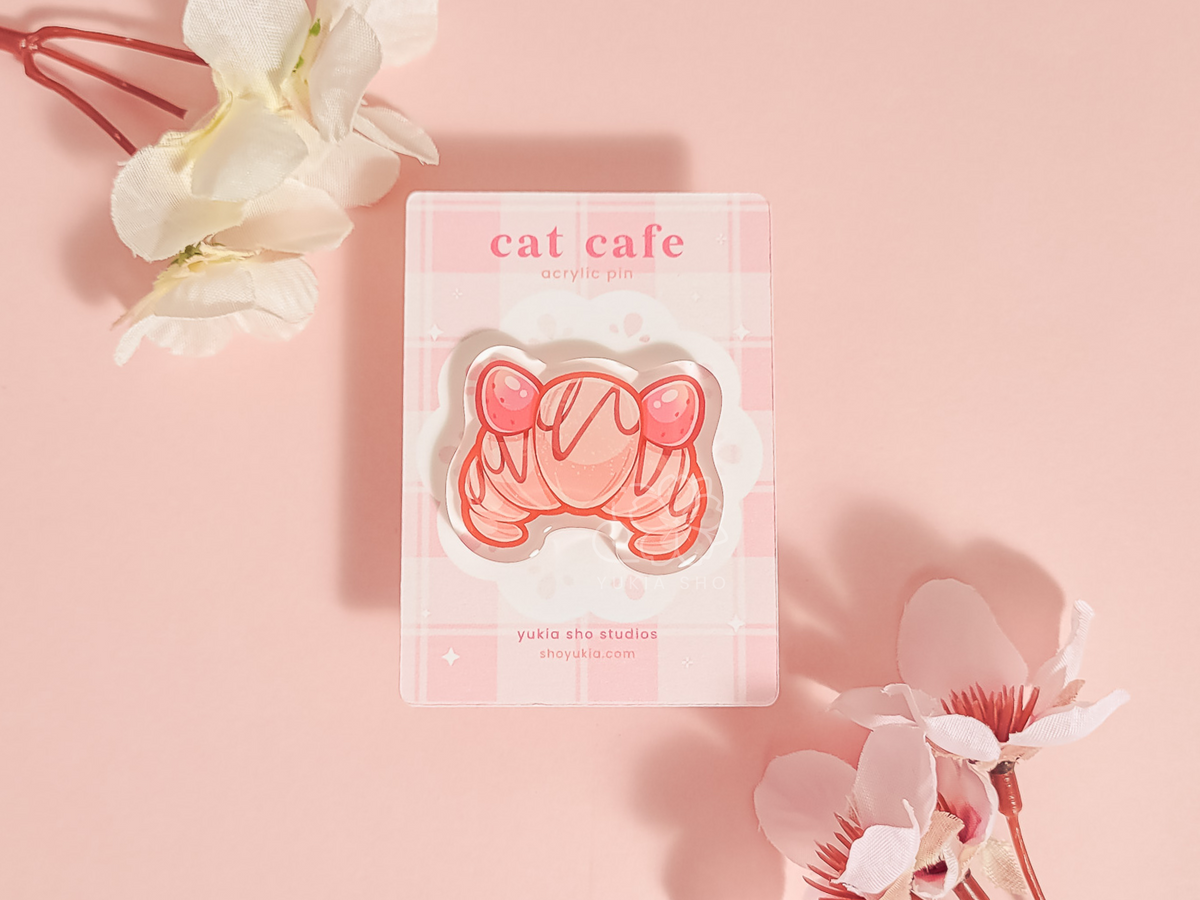 Cat Cafe Croissant Acrylic Pin