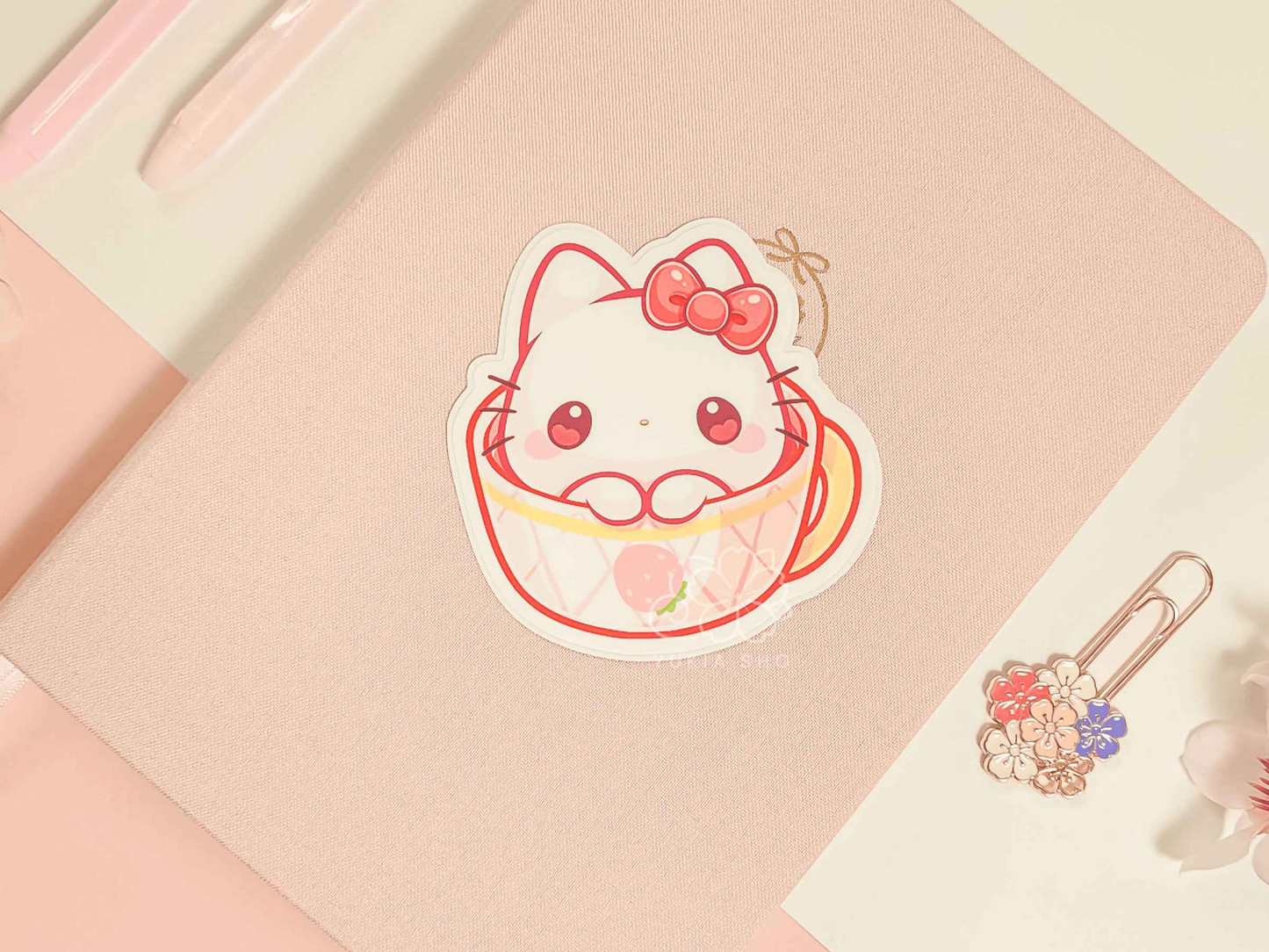 Kawaii Teacup Kitty 3" Vinyl Sticker
