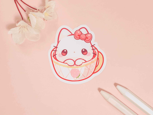 Kawaii Teacup Kitty 3" Vinyl Sticker
