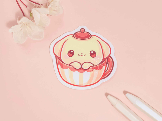 Kawaii Teacup Pompom 3" Vinyl Sticker