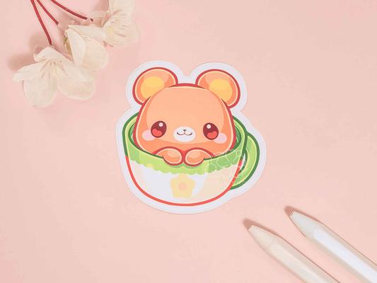Kawaii Teacup Kuma 3" Vinyl Sticker