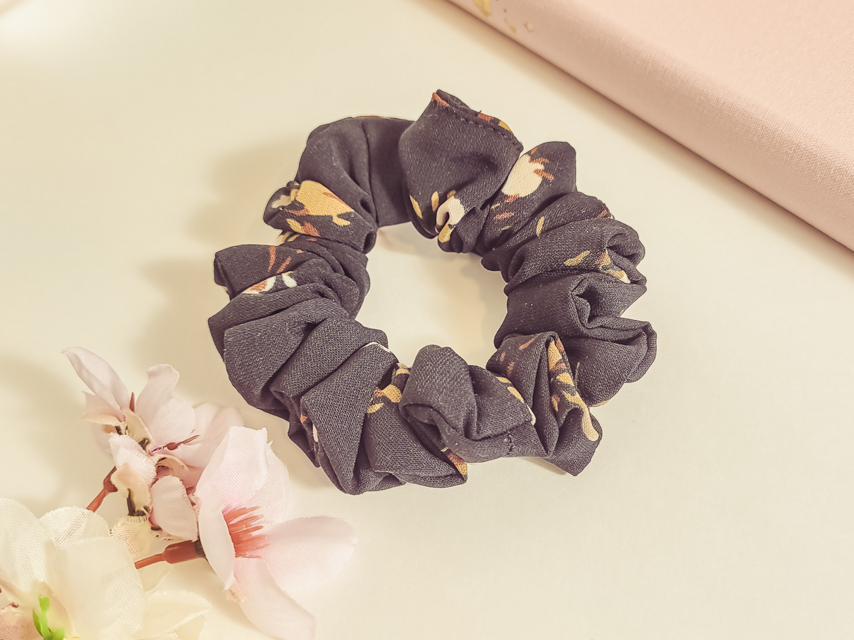 Dark Floral Mini Scrunchie