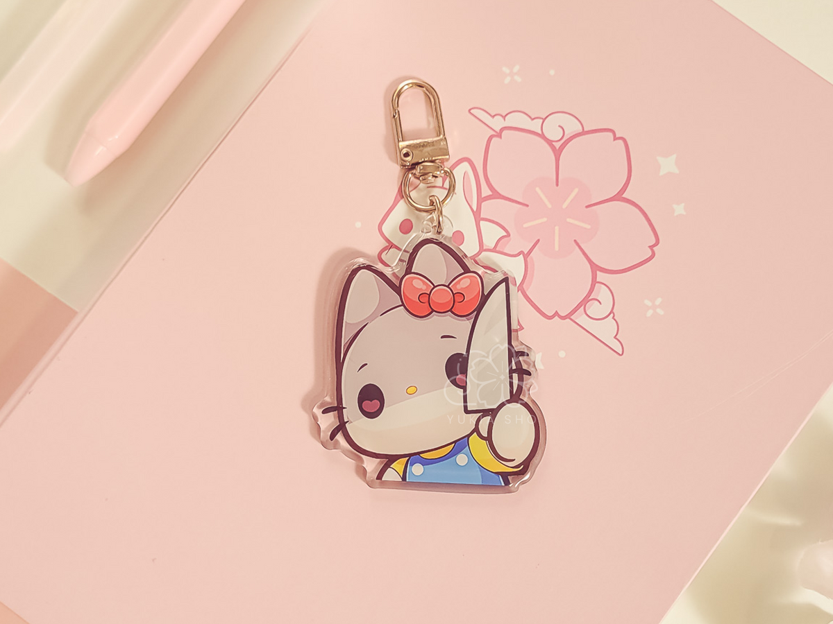Kawaii Kitty Knife Acrylic Keychain Charm