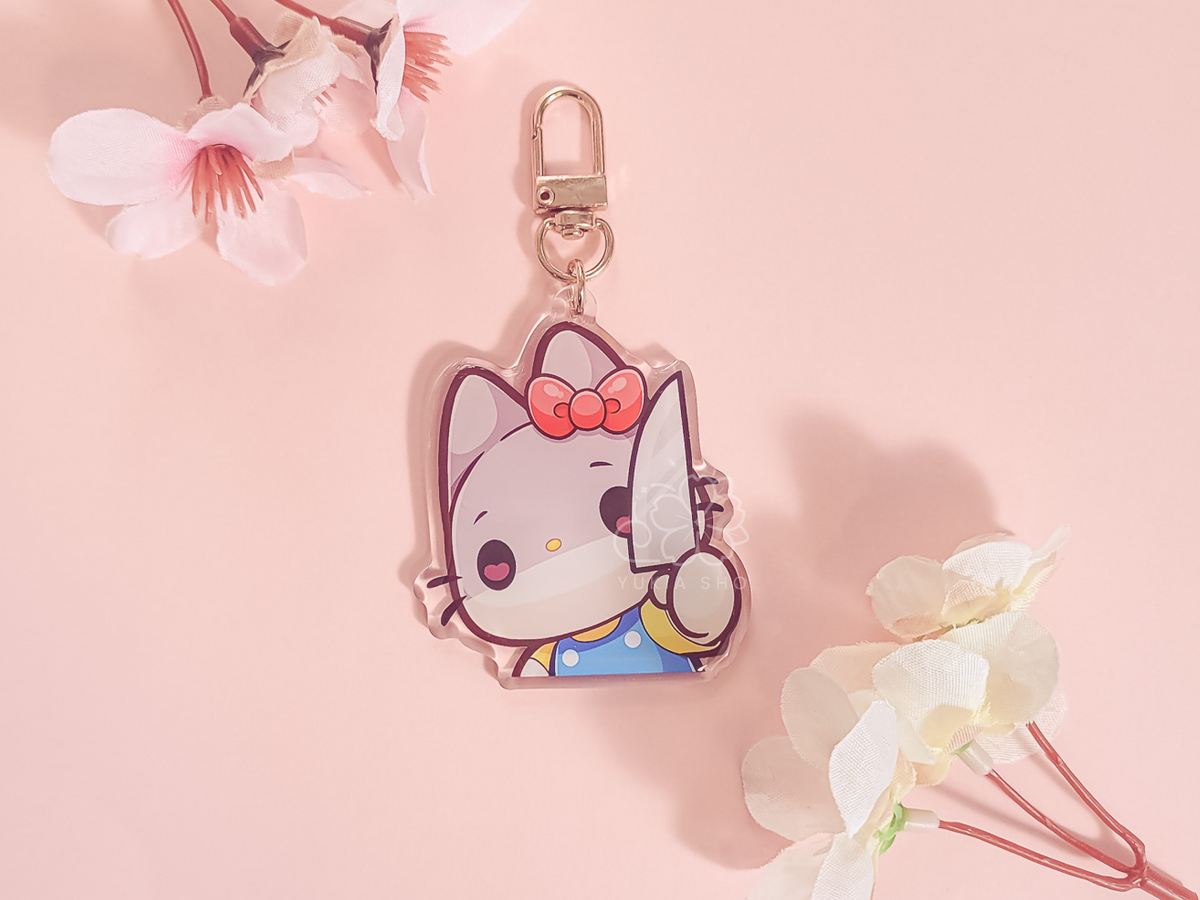 Kawaii Kitty Knife Acrylic Keychain Charm