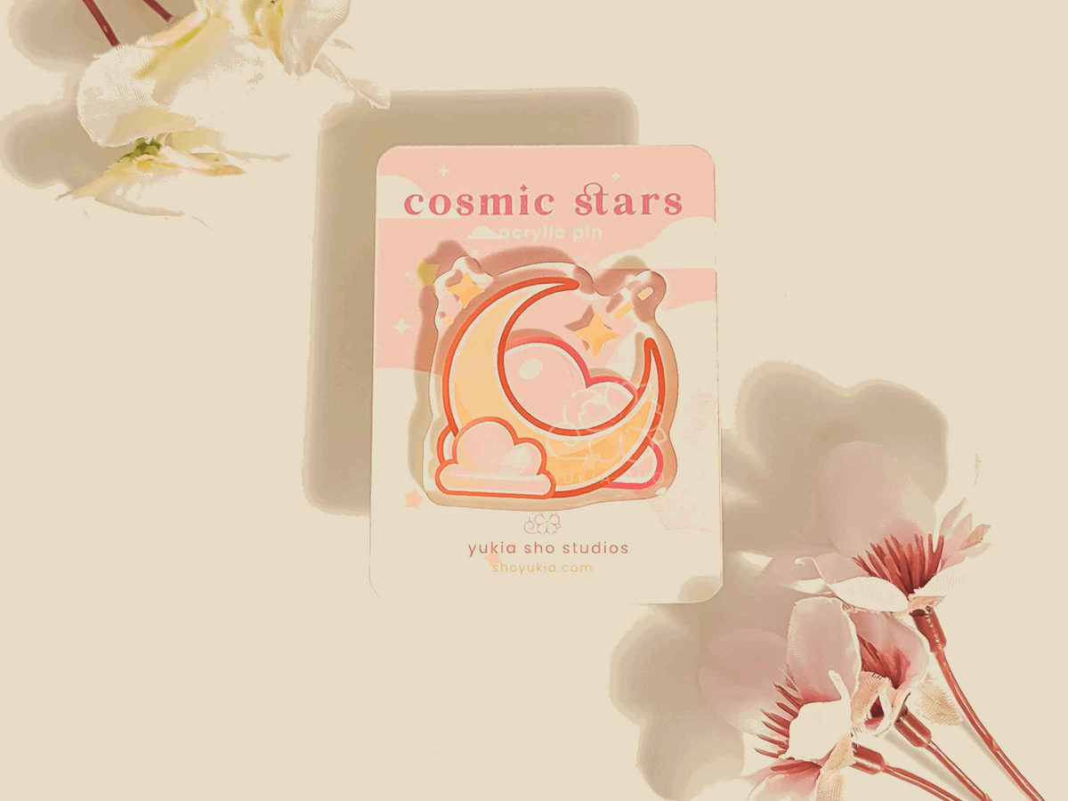Cosmic Stars Cloudy Moon 1.5" Acrylic Pin