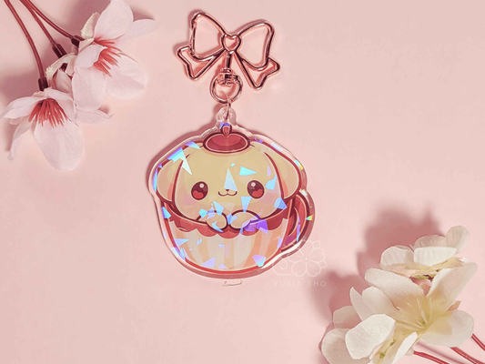 Kawaii Pompom Teacup 2.5" Acrylic Keychain Charm