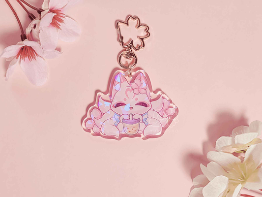 Shiro Kitsune Boba 2.5" Acrylic Keychain Charm