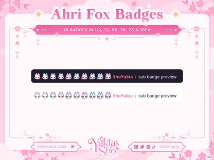 リーグ・オブ・レジェンドAhri Spirit Blossom Fox Sub Badges for Twitch / YouTube / Discord