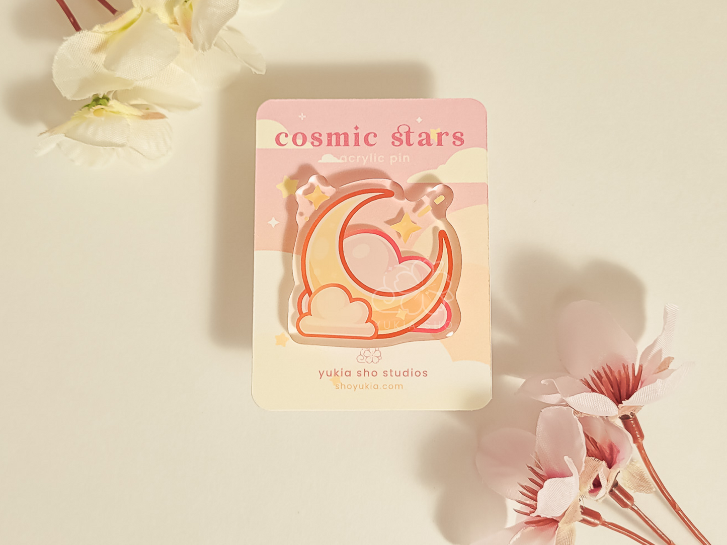 Cosmic Stars Cloudy Moon 1.5" Acrylic Pin