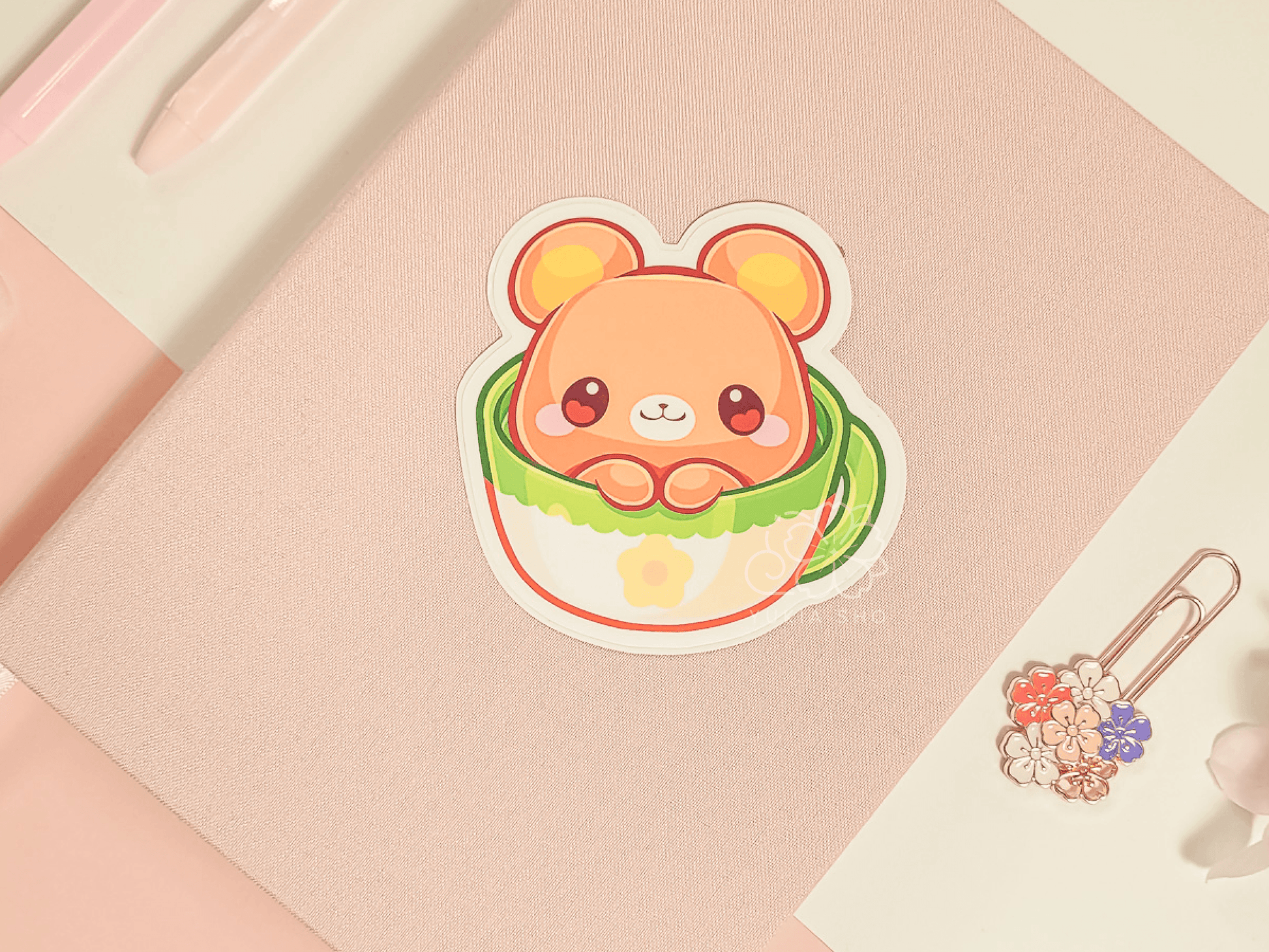 Kawaii Teacup Kuma 3" Vinyl Sticker - Yukia Sho Studios Ltd.