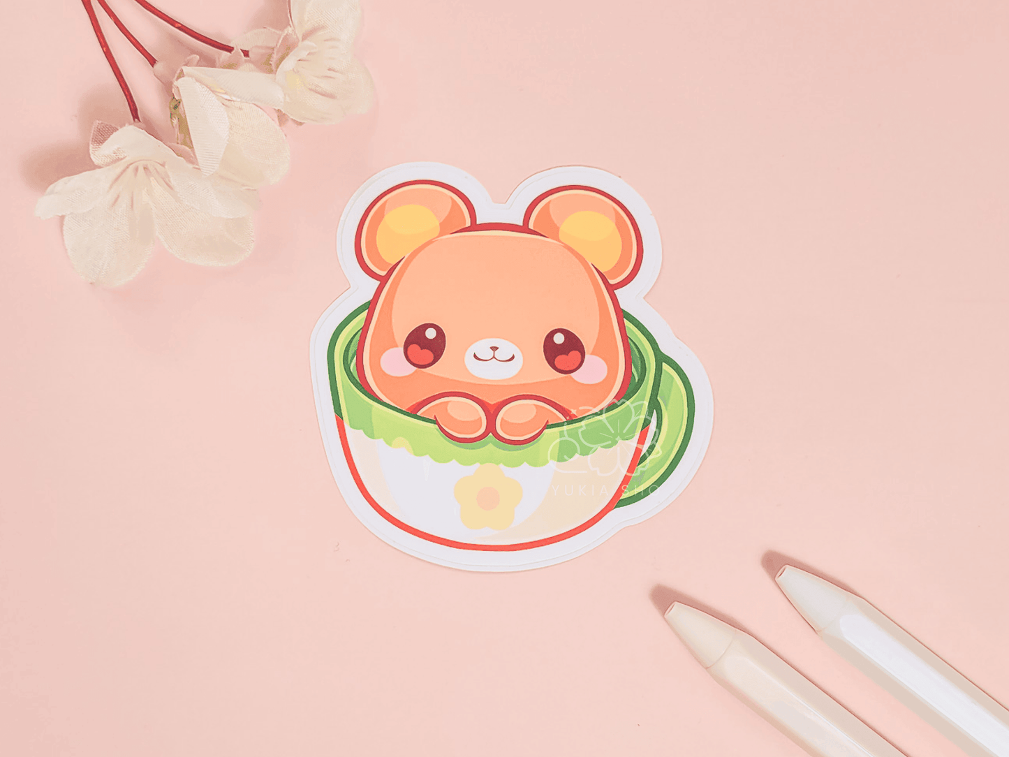 Kawaii Teacup Kuma 3" Vinyl Sticker - Yukia Sho Studios Ltd.