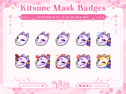 Badges d'abonnement au masque Kitsune pour Twitch/YouTube/Discord