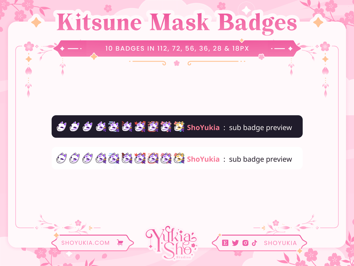 Badges d'abonnement au masque Kitsune pour Twitch/YouTube/Discord