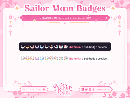 Insignias secundarias de Sailor Moon para Twitch/YouTube/Discord