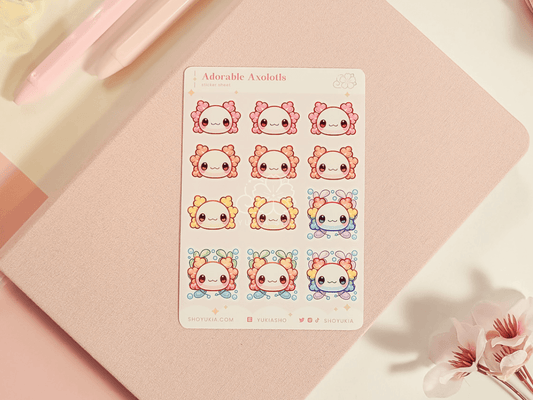 Adorable Axolotl Mini Sticker Sheet - Yukia Sho Studios Ltd.