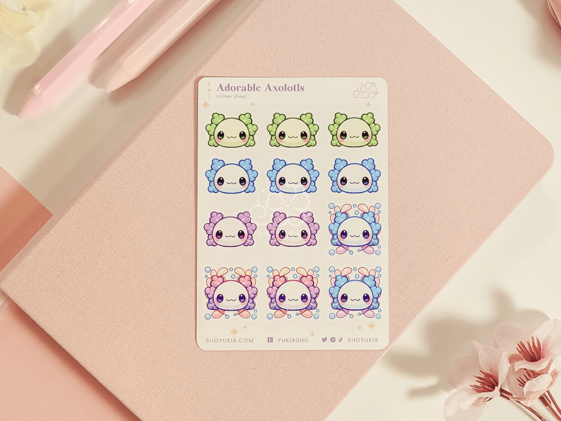 Adorable Axolotl Mini Sticker Sheet - Yukia Sho Studios