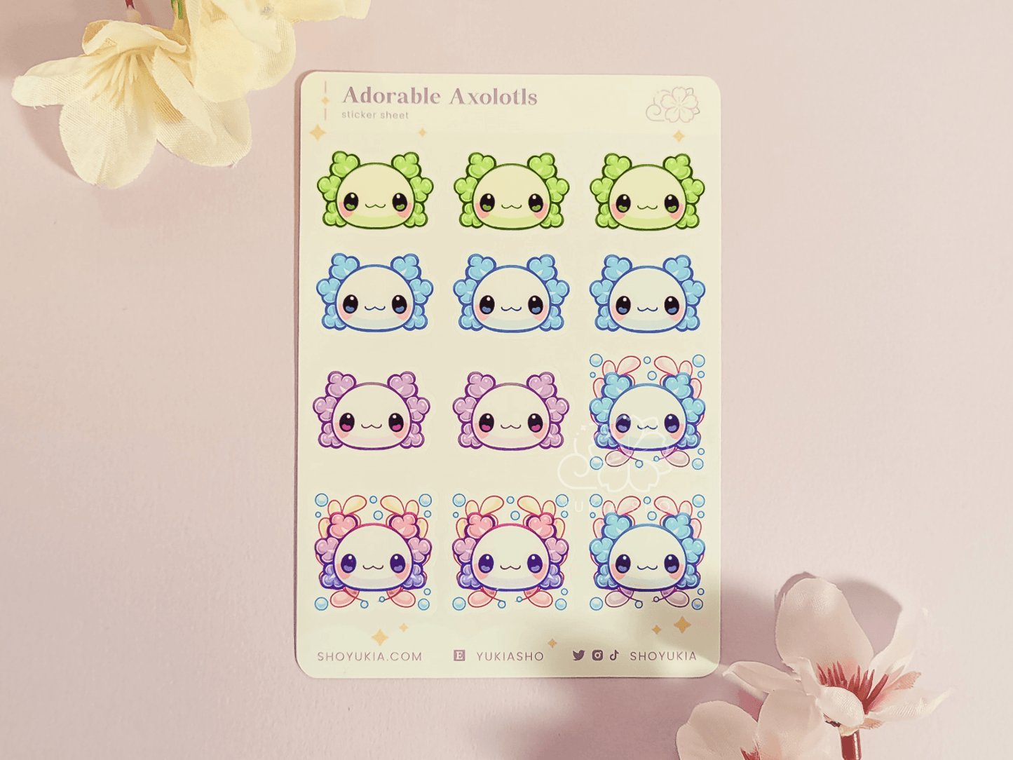 Adorable Axolotl Mini Sticker Sheet - Yukia Sho Studios