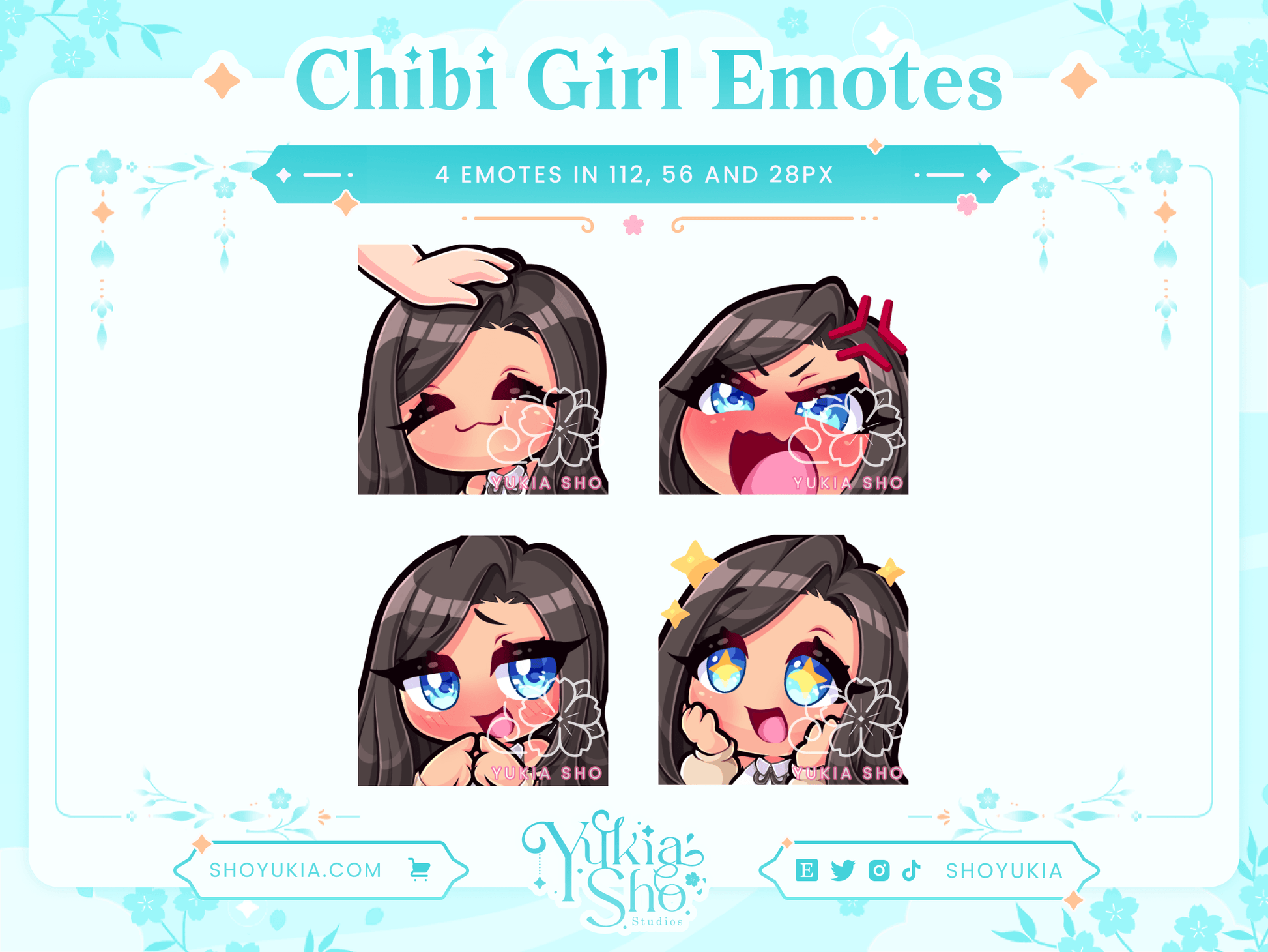 Black Hair Chibi Emotes (Set 2) - Yukia Sho Studios