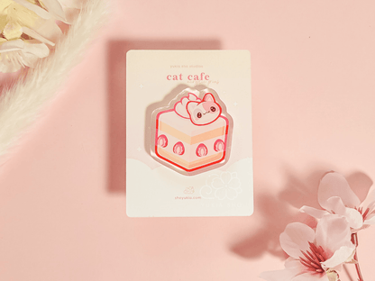 Cat Cafe Cake 1.5"Acrylic Pin - Yukia Sho Studios