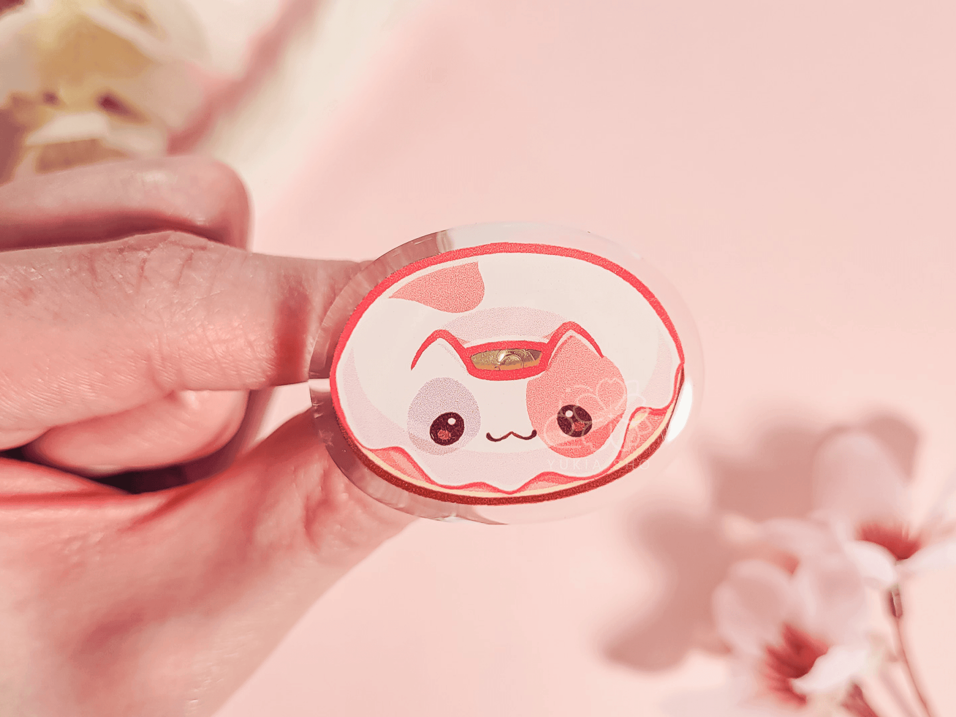 Cat Cafe Donut 1.5"Acrylic Pin - Yukia Sho Studios Ltd.