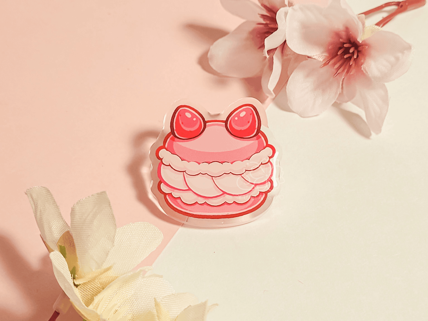 Cat Cafe Macaron 1.5"Acrylic Pin - Yukia Sho Studios Ltd.