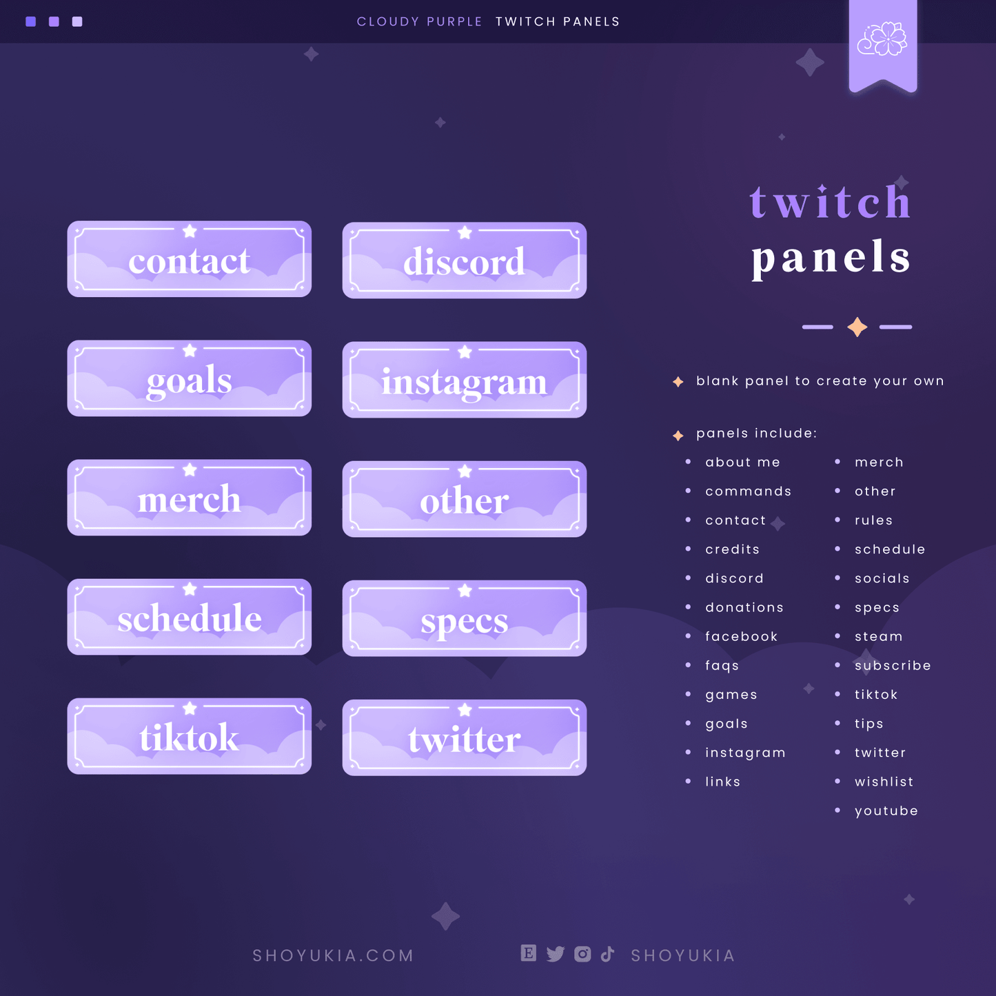 Cloudy Twitch Panels - Yukia Sho Studios Ltd.