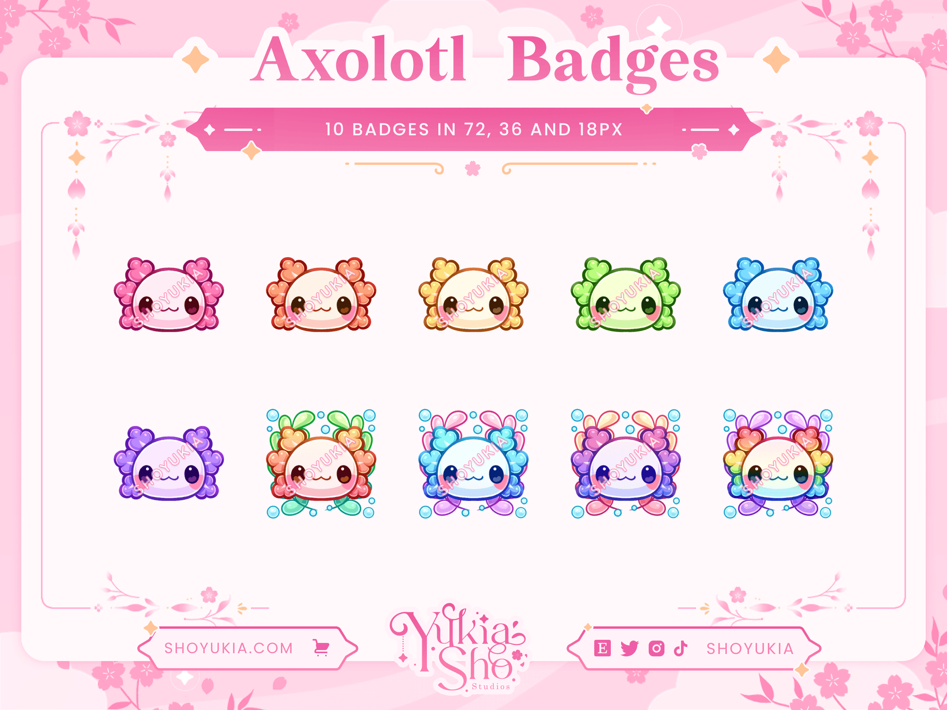 Kawaii Axolotl Sub Badges - Yukia Sho Studios