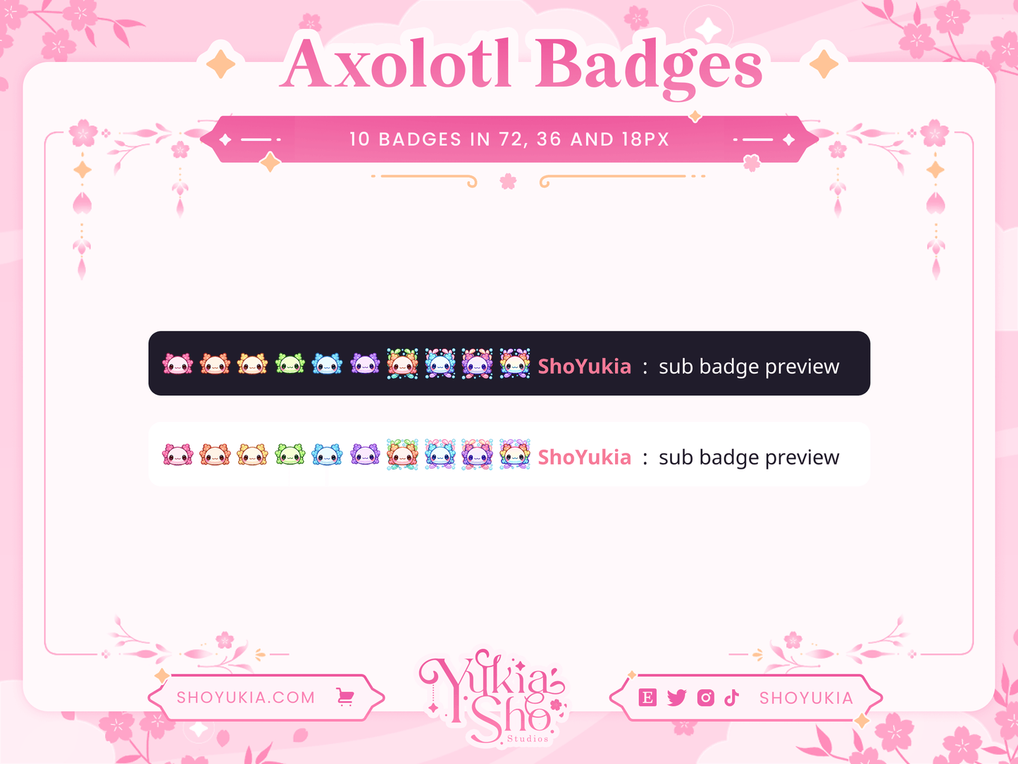 Kawaii Axolotl Sub Badges - Yukia Sho Studios