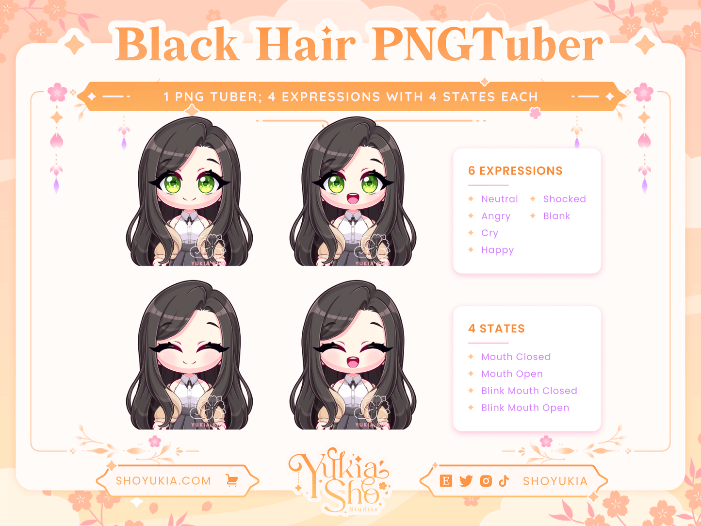 Long Black Hair Chibi PNGTuber - Yukia Sho Studios