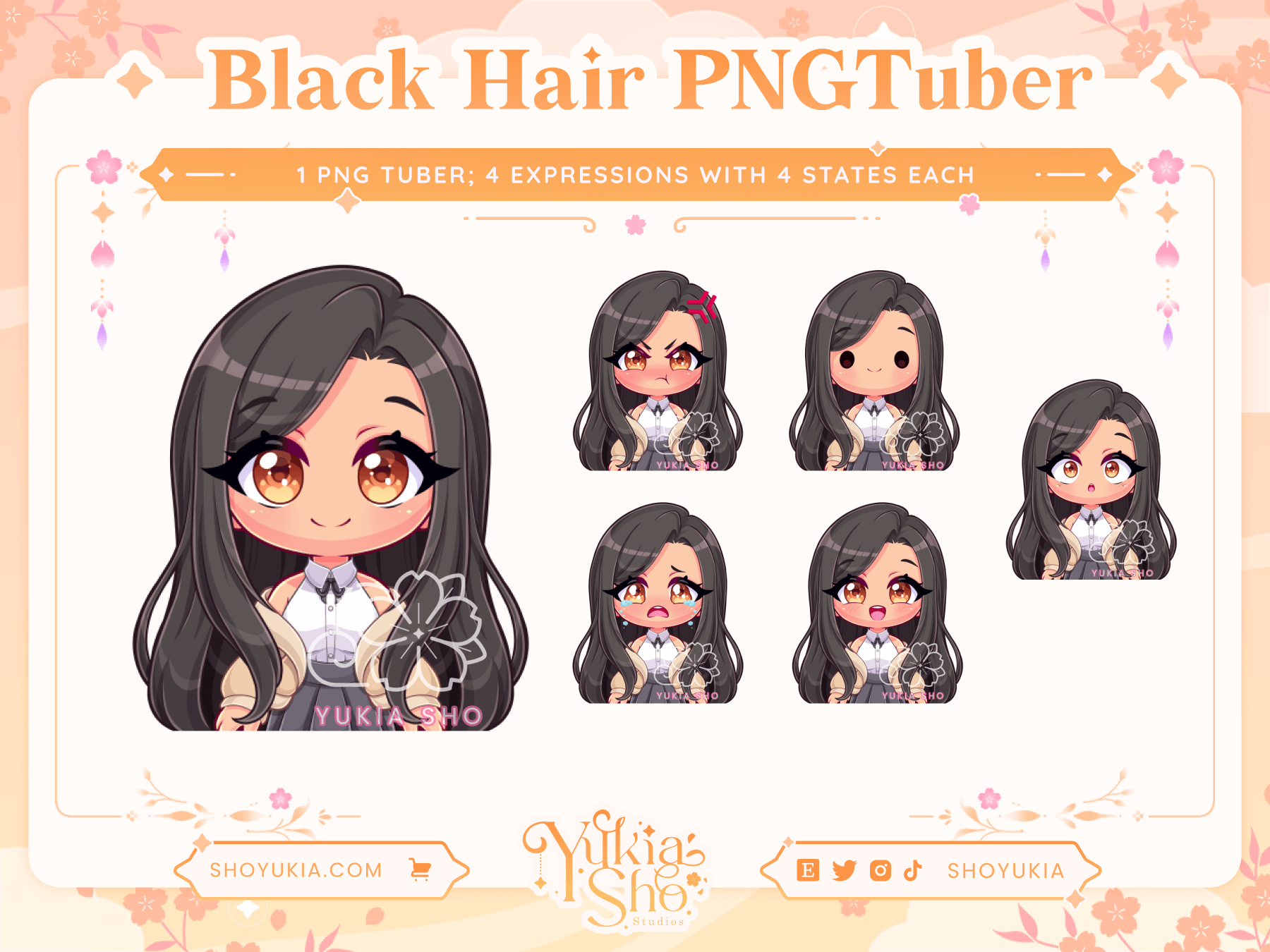 Long Black Hair Chibi PNGTuber - Yukia Sho Studios