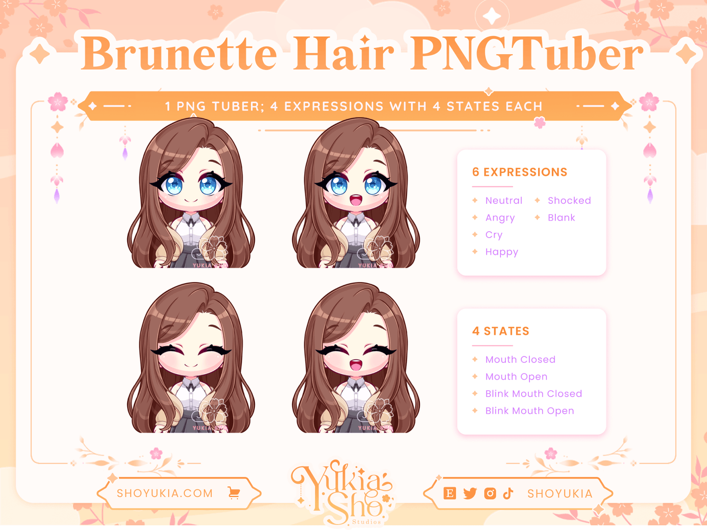 Long Brunette Hair Chibi PNGTuber - Yukia Sho Studios