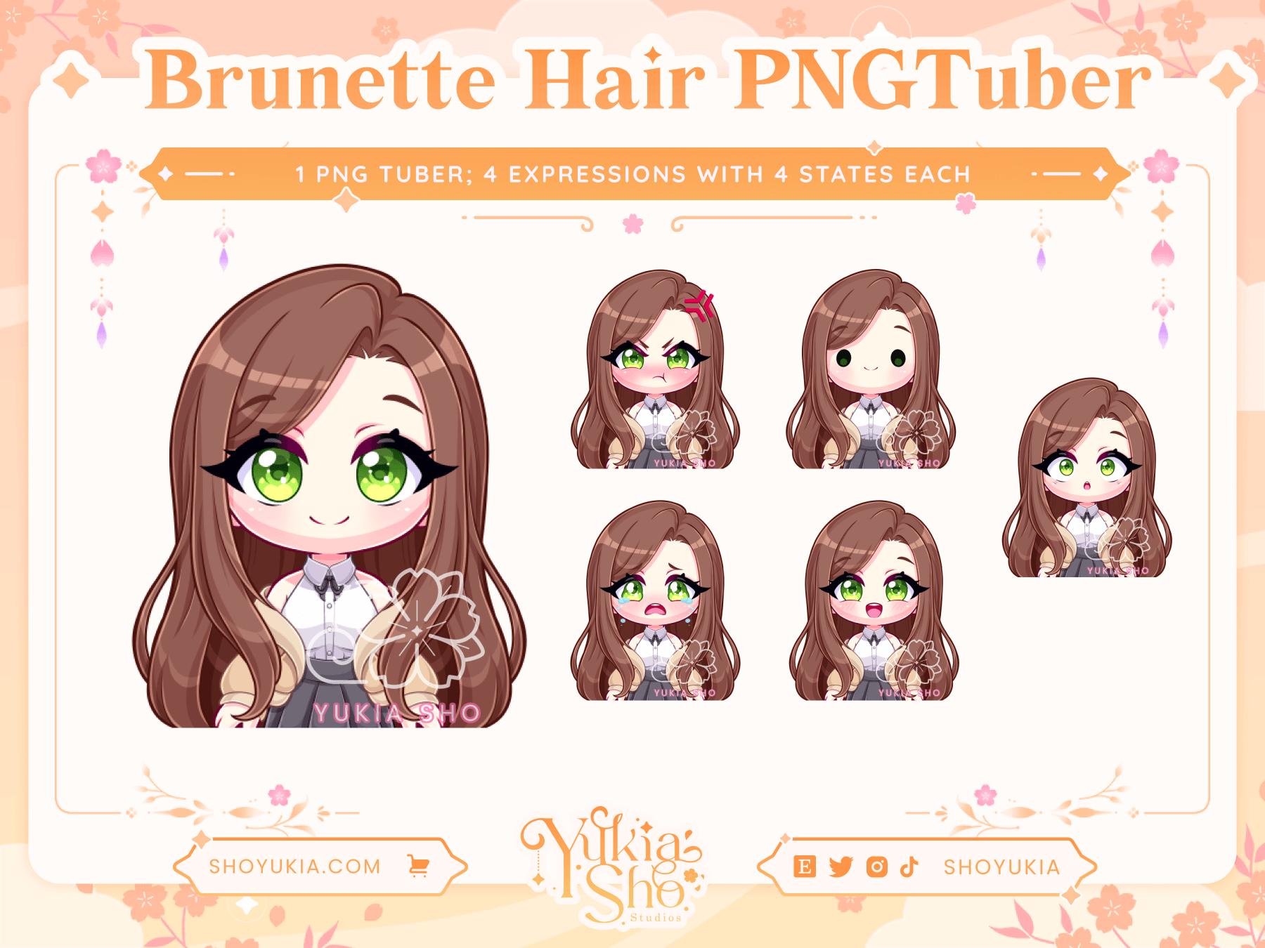 Long Brunette Hair Chibi PNGTuber - Yukia Sho Studios