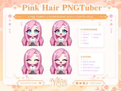 Long Pink Hair Chibi PNGTuber - Yukia Sho Studios
