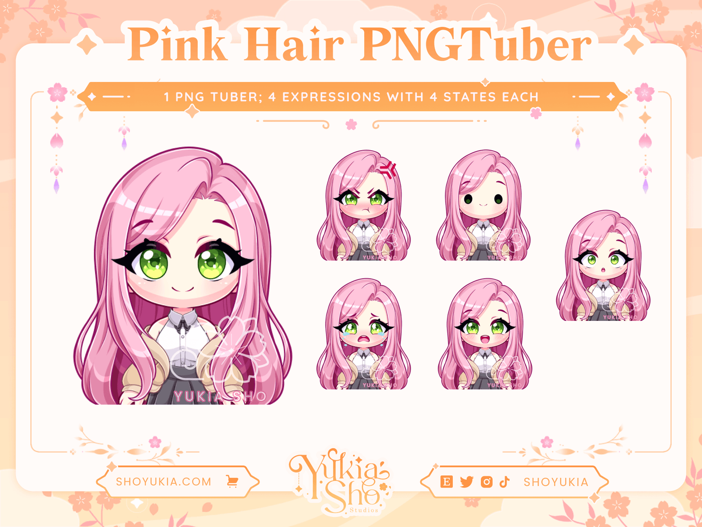 Long Pink Hair Chibi PNGTuber - Yukia Sho Studios
