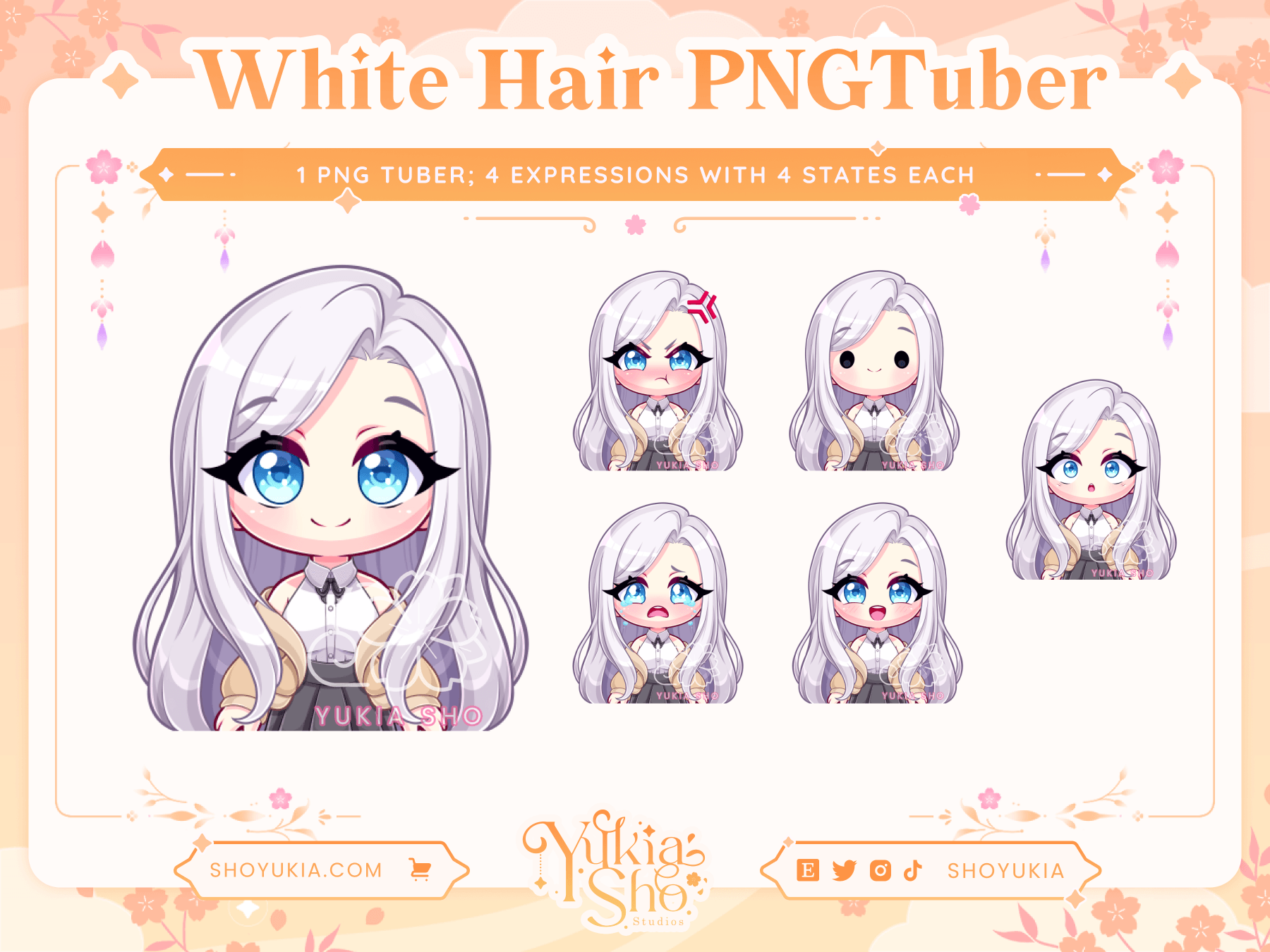 Long White Hair Chibi PNGTuber - Yukia Sho Studios