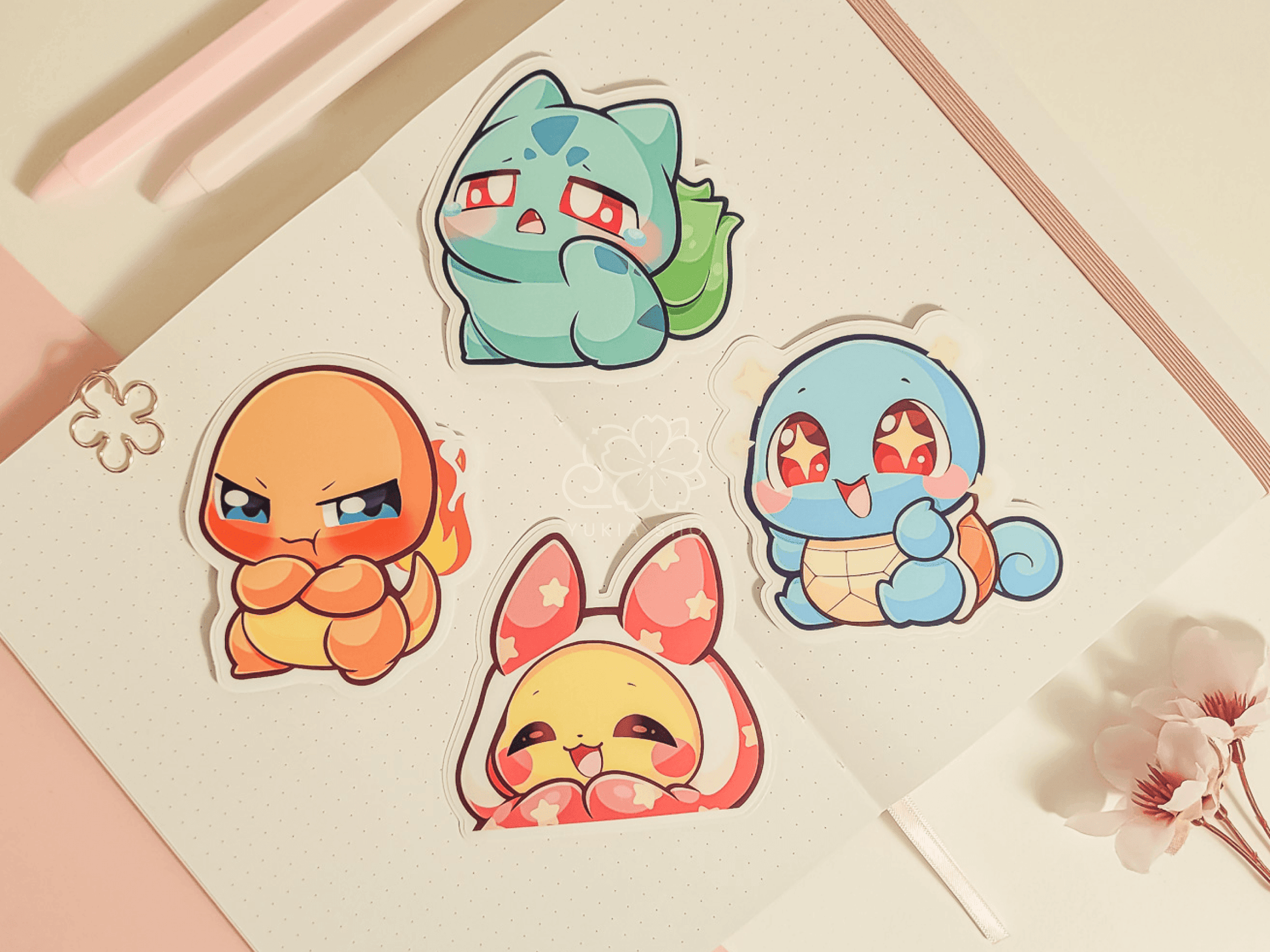 PKMN Gen 1 Starter 3" Vinyl Stickers - Yukia Sho Studios Ltd.