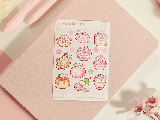 Sakura Japanese Desserts Mini Sticker Sheet - Yukia Sho Studios Ltd.