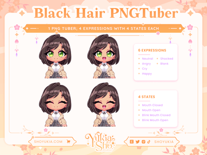 Short Black Hair Chibi PNGTuber - Yukia Sho Studios