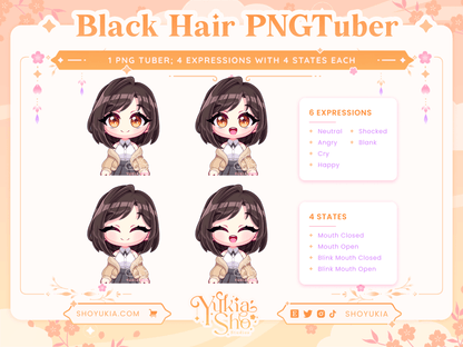 Short Black Hair Chibi PNGTuber - Yukia Sho Studios