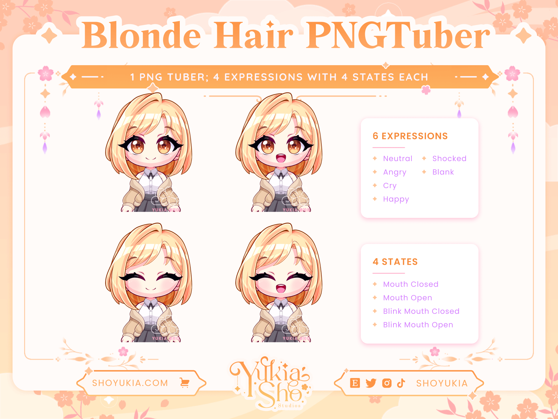 Short Blonde Hair Chibi PNGTuber - Yukia Sho Studios