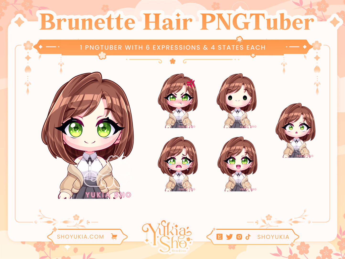 Short Brunette Hair Chibi PNGTuber - Yukia Sho Studios
