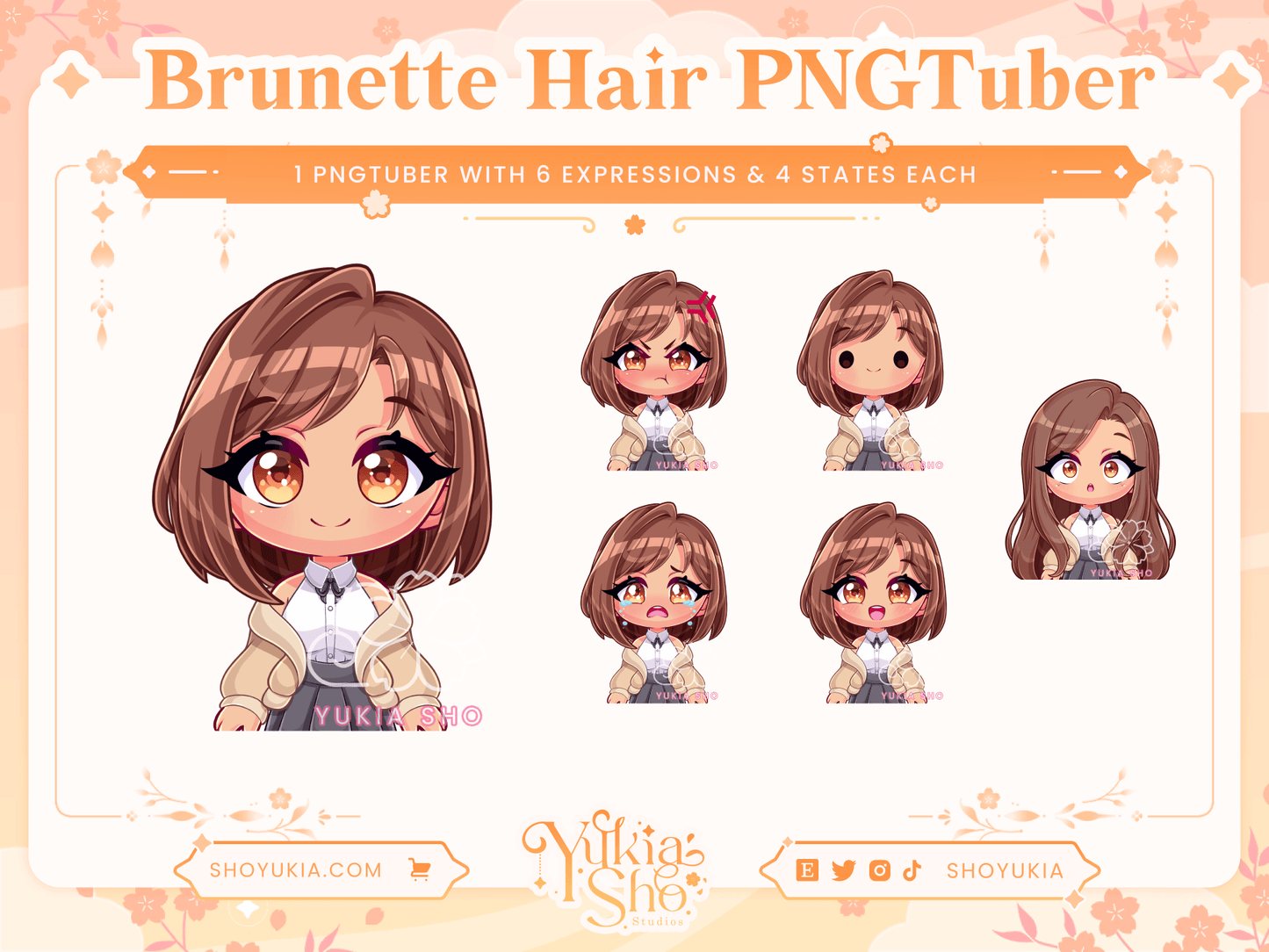 Short Brunette Hair Chibi PNGTuber - Yukia Sho Studios
