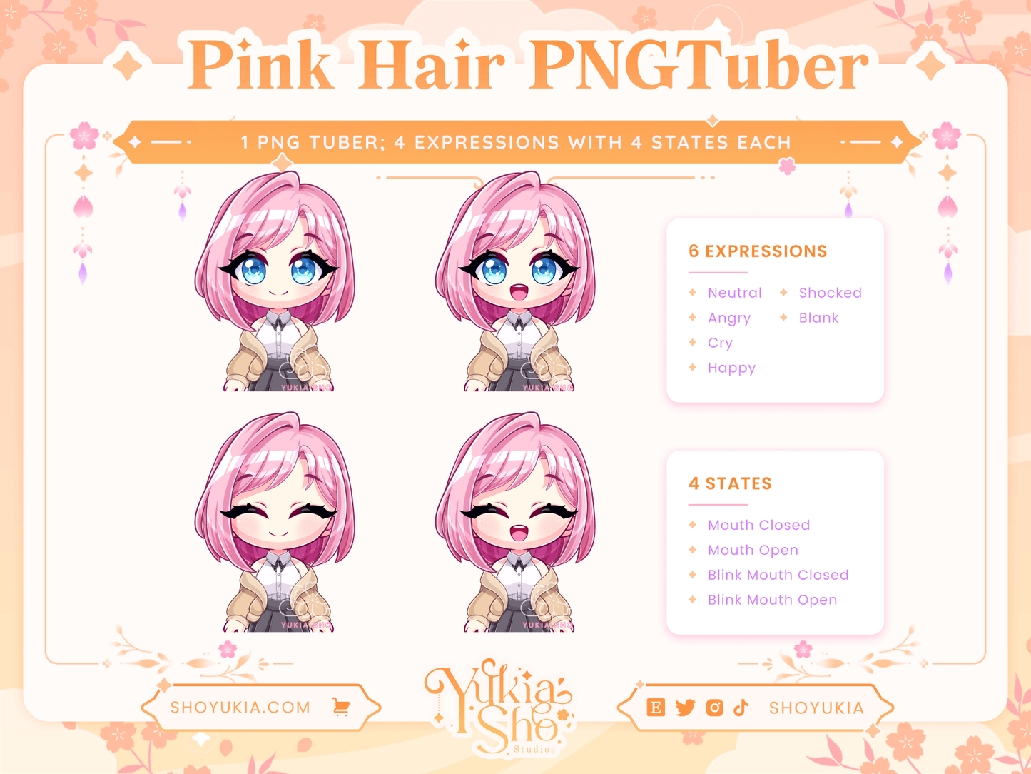 Short Pink Hair Chibi PNGTuber - Yukia Sho Studios