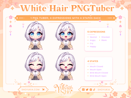 Short White Hair Chibi PNGTuber - Yukia Sho Studios