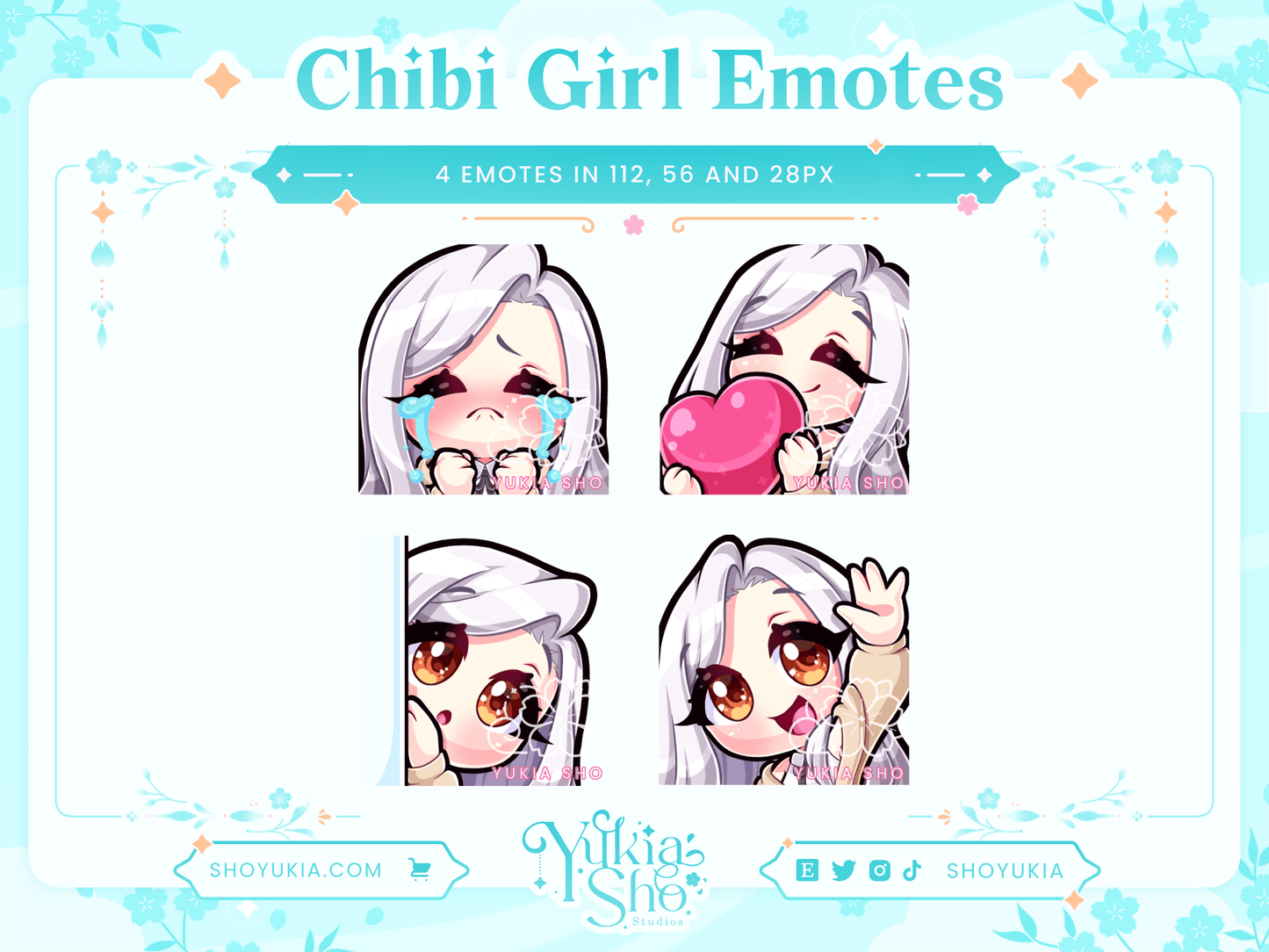 White Hair Chibi Emotes (Set 1) - Yukia Sho Studios
