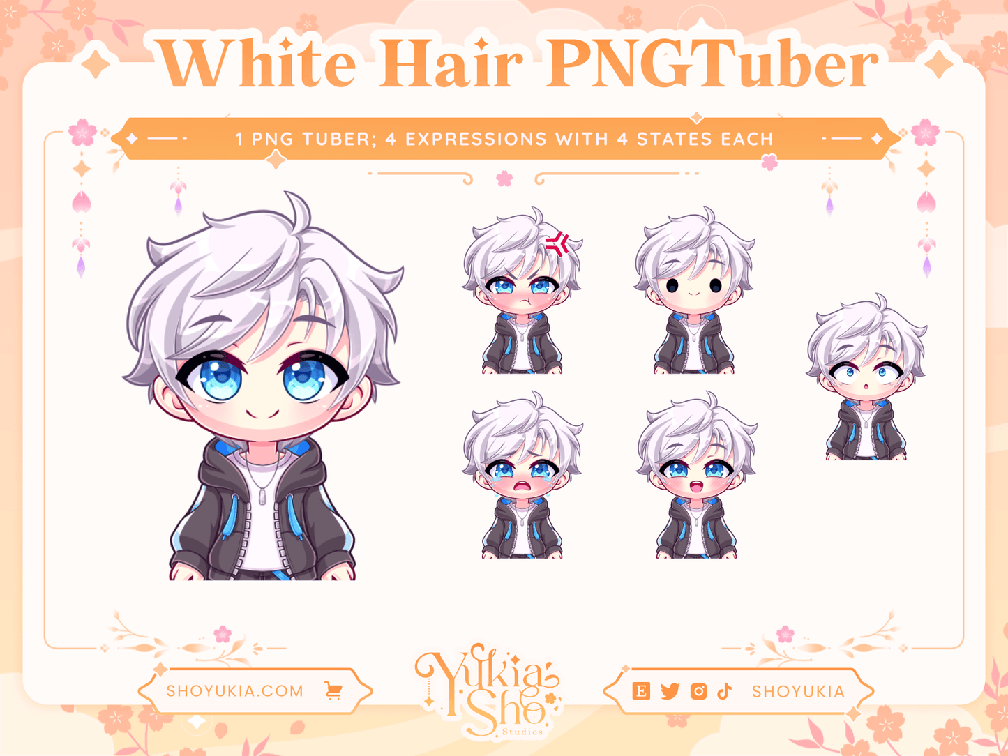 White Hair Male Chibi PNGTuber - Yukia Sho Studios