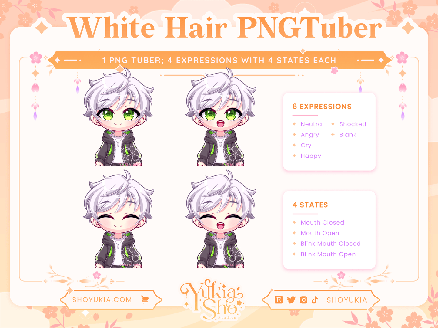 White Hair Male Chibi PNGTuber - Yukia Sho Studios